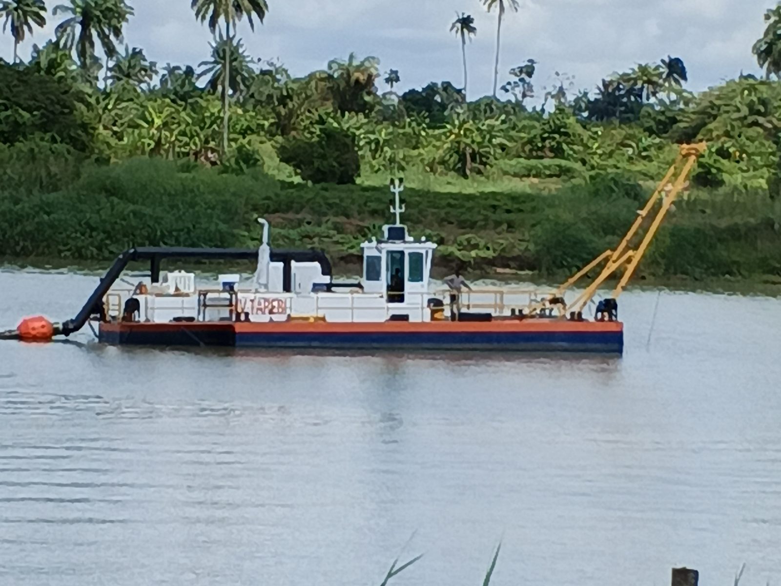 Cutter suction dredger working a waterway